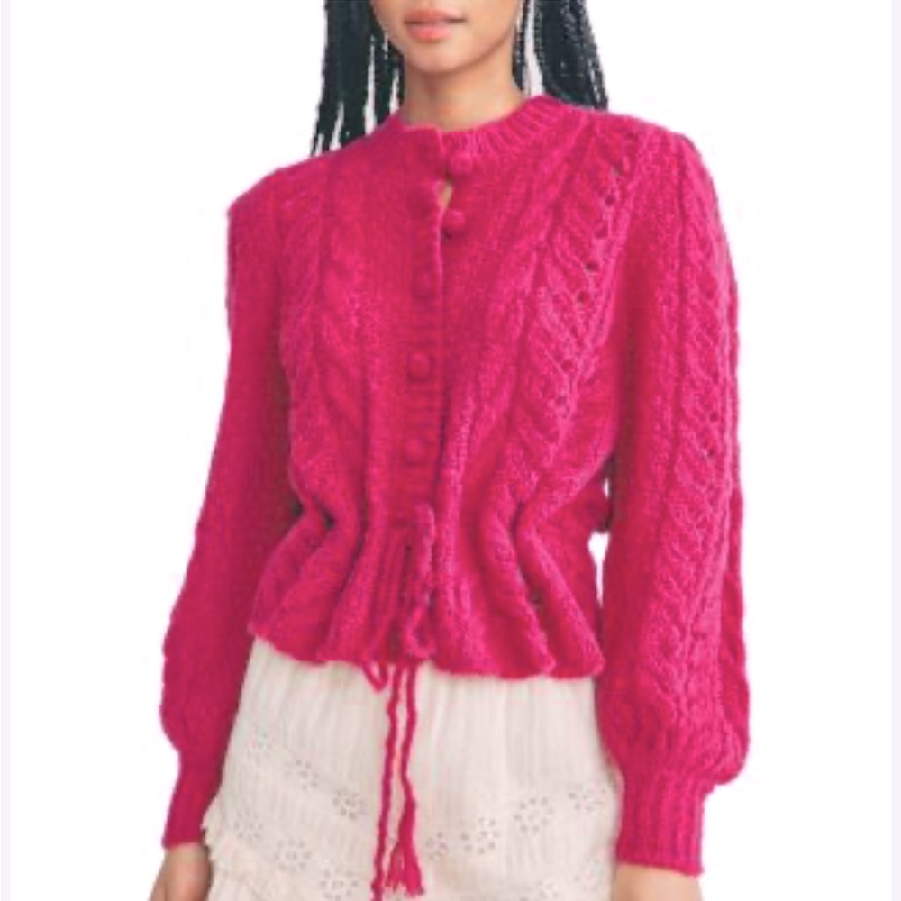 LoveShackFancy Pink Cable Knit Cardigan